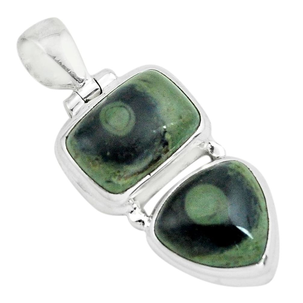 9.95cts natural green kambaba jasper (stromatolites) 925 silver pendant p67455