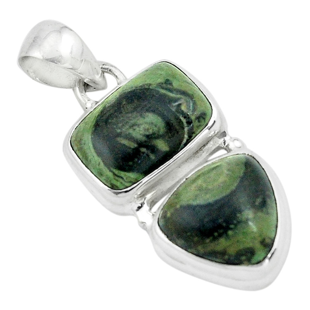 9.72cts natural green kambaba jasper (stromatolites) 925 silver pendant p67457