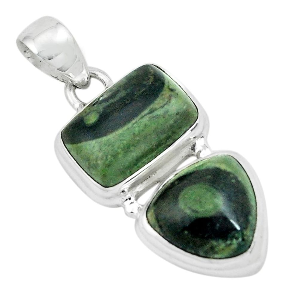 10.04cts natural green kambaba jasper (stromatolites) 925 silver pendant p67460