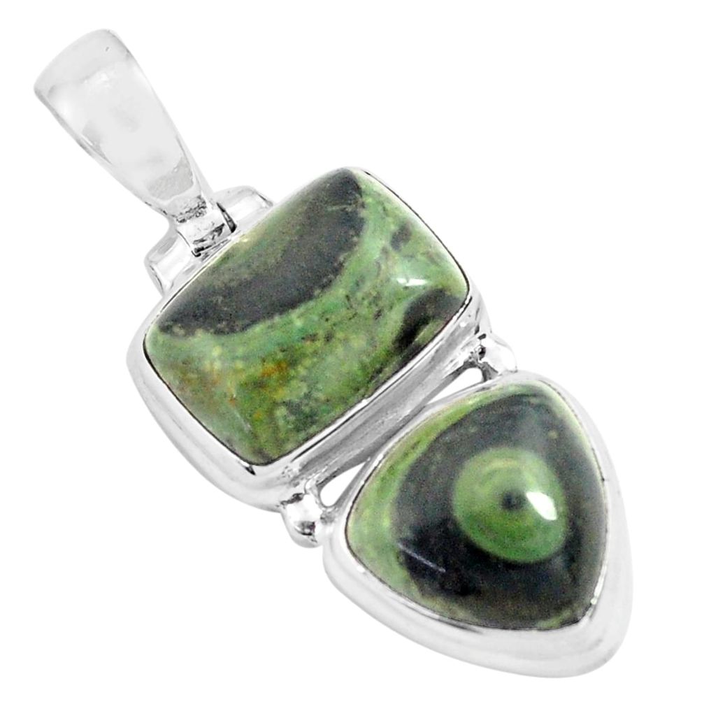 14.39cts natural green kambaba jasper (stromatolites) 925 silver pendant p70483