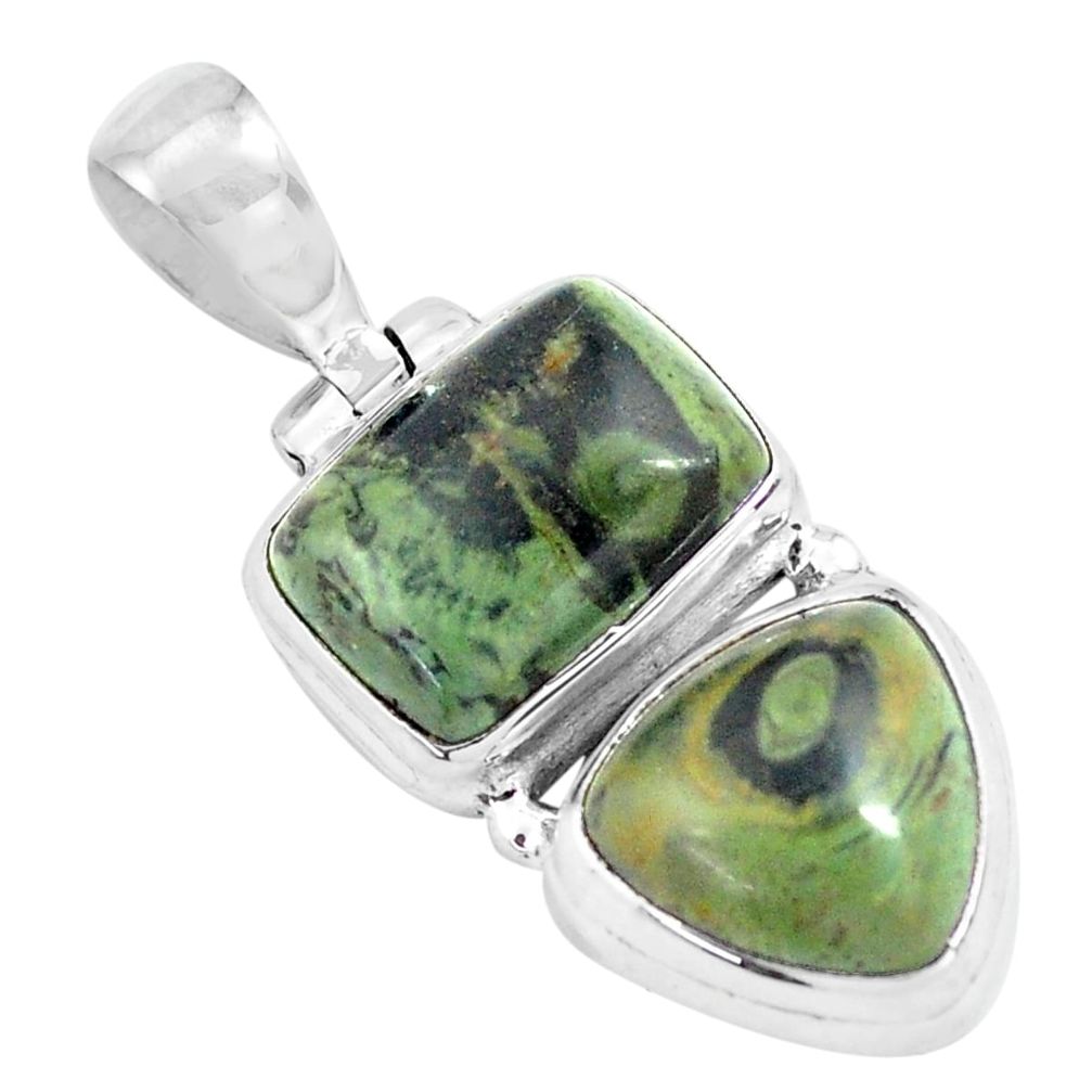 14.41cts natural green kambaba jasper (stromatolites) 925 silver pendant p70489