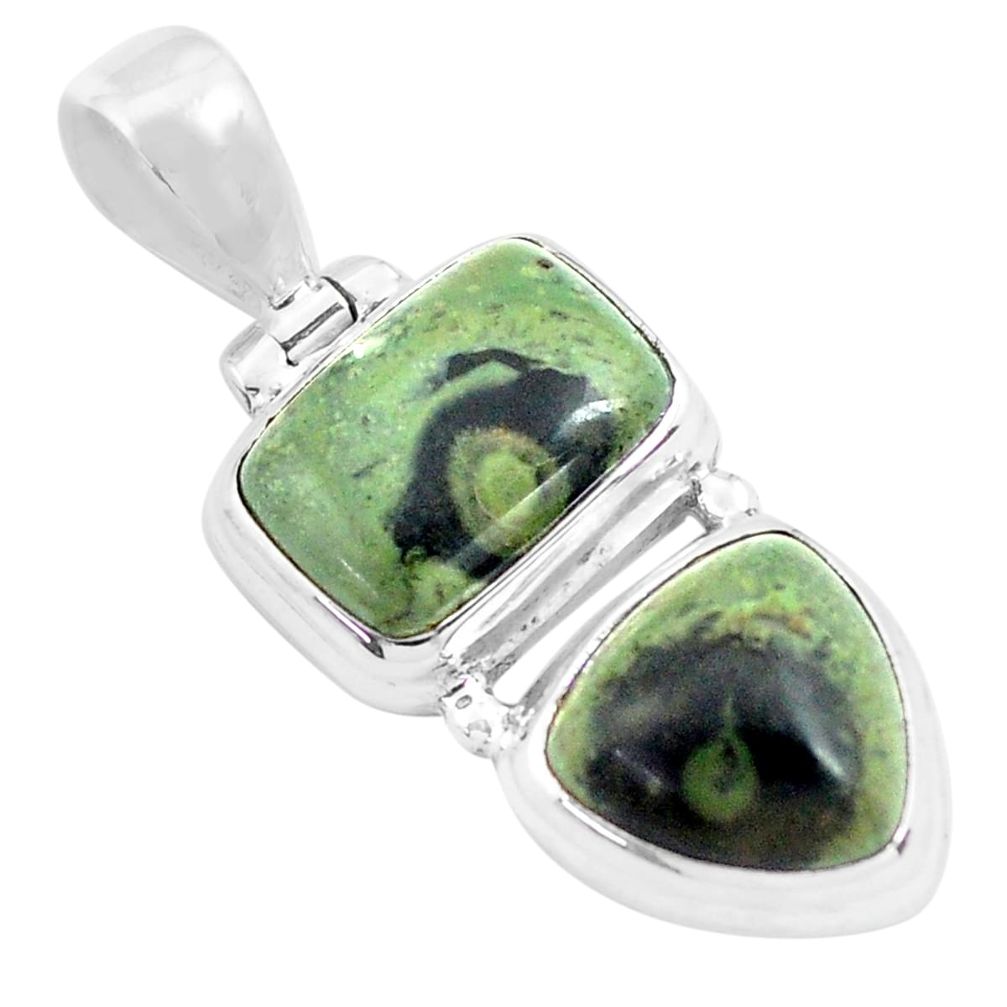 14.00cts natural green kambaba jasper (stromatolites) 925 silver pendant p70493