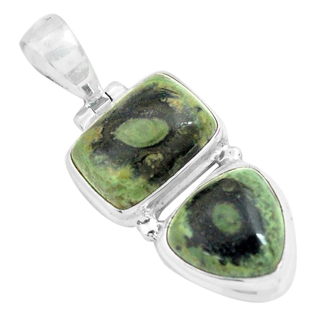 14.12cts natural green kambaba jasper (stromatolites) 925 silver pendant p70499