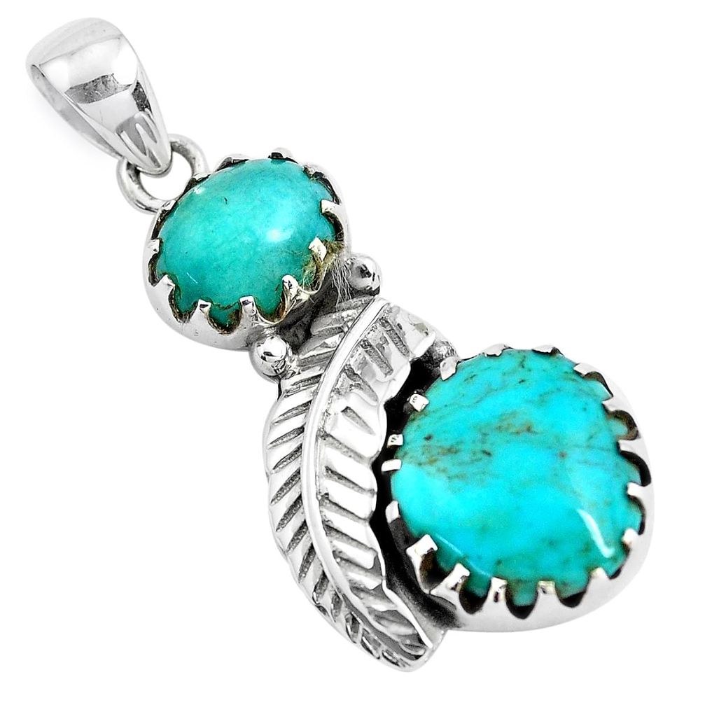 9.42cts natural green kingman turquoise 925 silver leaf charm pendant p42015