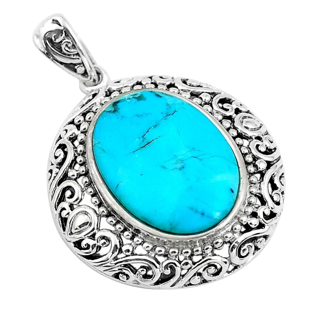 9.16cts natural green kingman turquoise 925 sterling silver pendant c1640