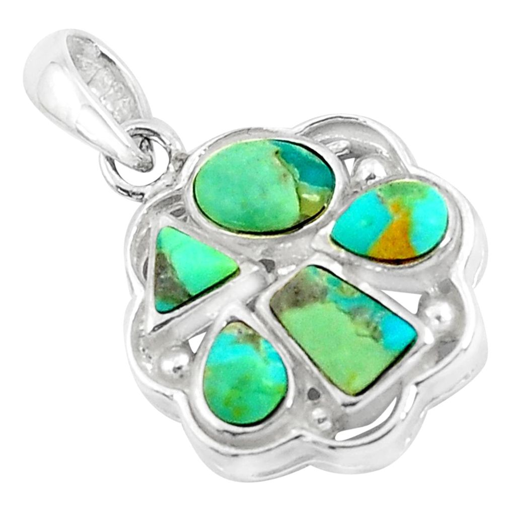 3.91cts natural green kingman turquoise 925 sterling silver pendant c1641