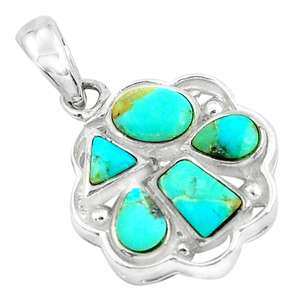 3.83cts natural green kingman turquoise 925 sterling silver pendant c1645