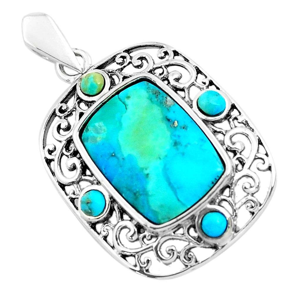 7.82cts natural green kingman turquoise 925 sterling silver pendant c1647