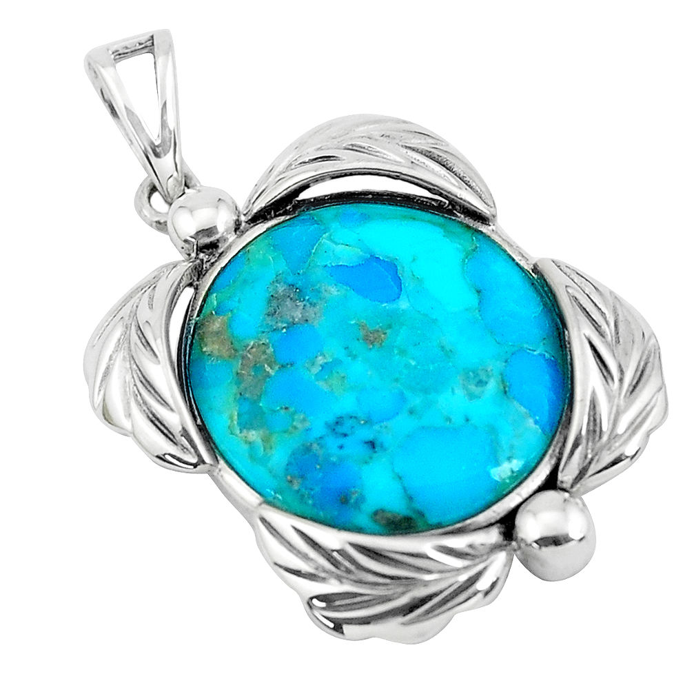 14.43cts natural green kingman turquoise 925 sterling silver pendant c1665