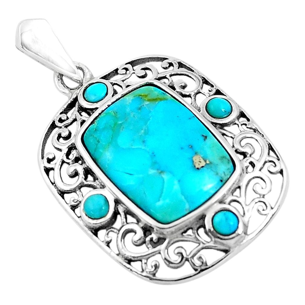 6.39cts natural green kingman turquoise 925 sterling silver pendant c1666