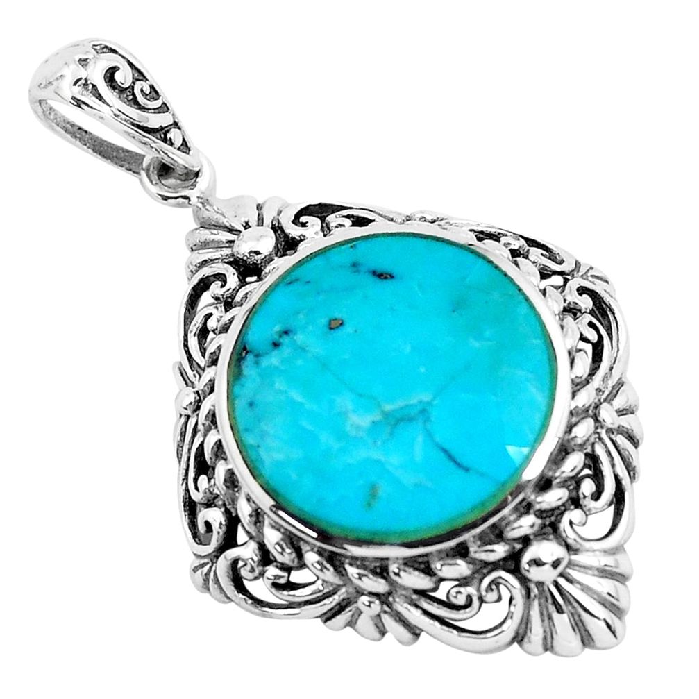 10.60cts natural green kingman turquoise 925 sterling silver pendant c1708