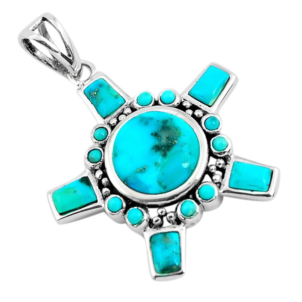 7.38cts natural green kingman turquoise 925 sterling silver pendant c1729