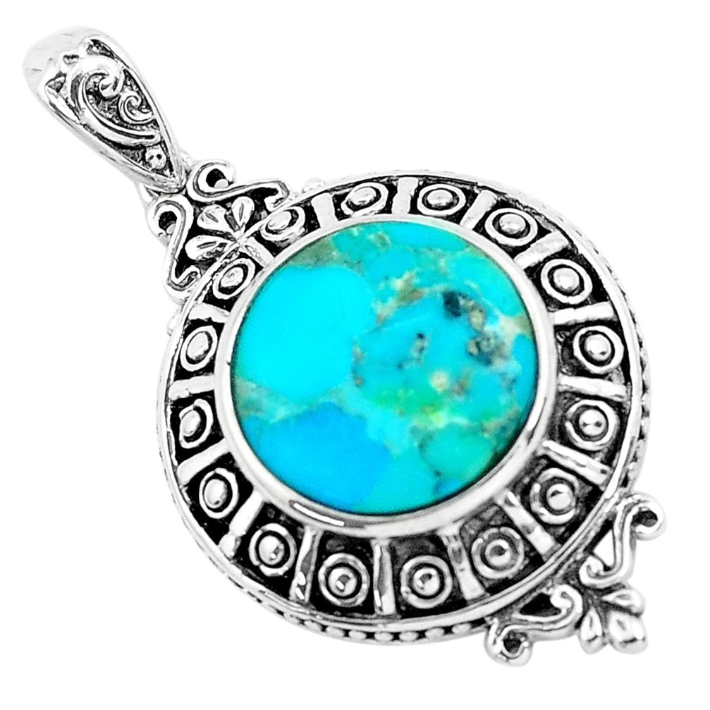 6.32cts natural green kingman turquoise 925 sterling silver pendant c1736