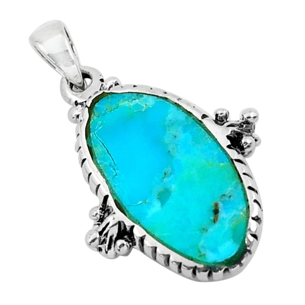 4.04cts natural green kingman turquoise 925 sterling silver pendant c1772