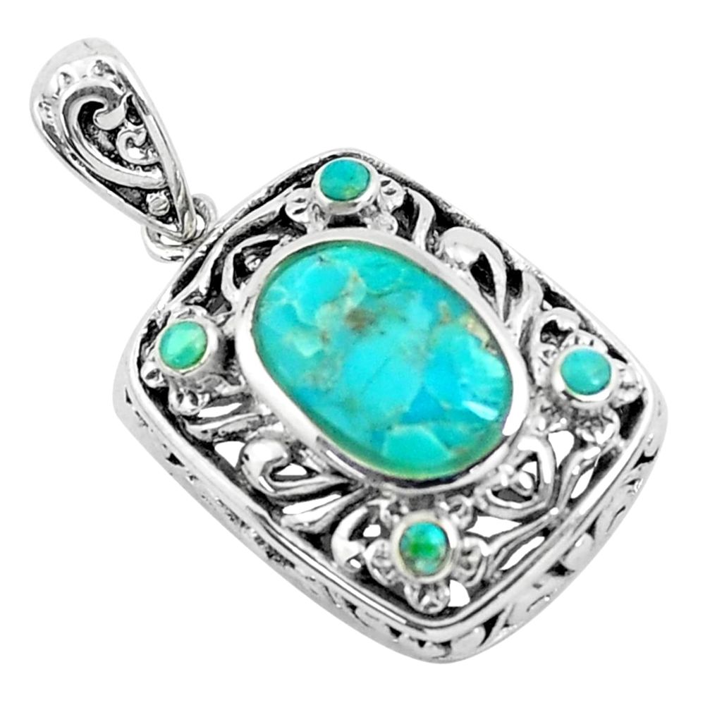 3.83cts natural green kingman turquoise 925 sterling silver pendant c1778