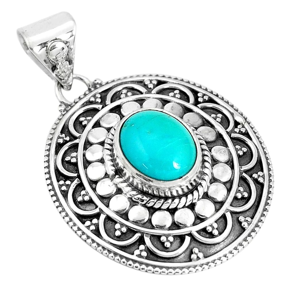 4.38cts natural green kingman turquoise 925 sterling silver pendant p33468