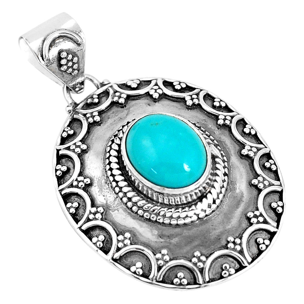 4.33cts natural green kingman turquoise 925 sterling silver pendant p33480