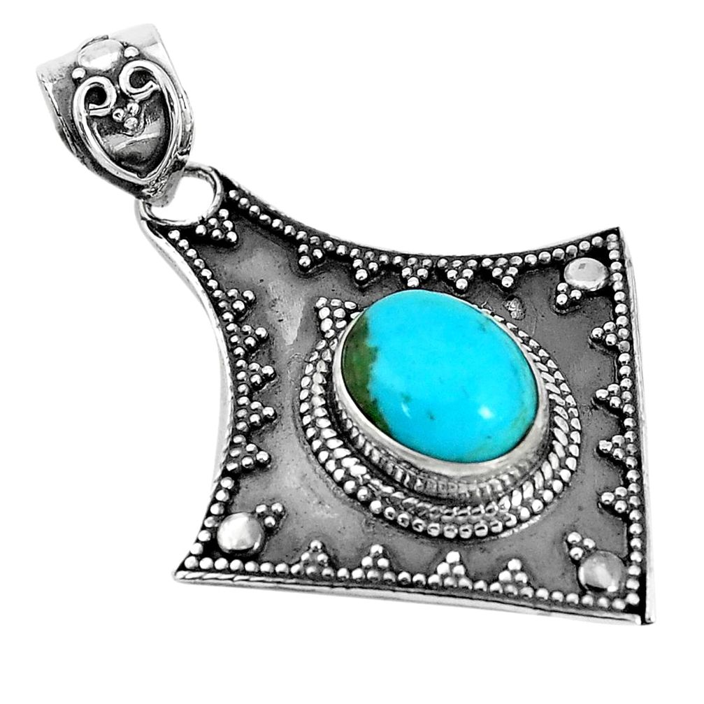 4.02cts natural green kingman turquoise 925 sterling silver pendant p33528
