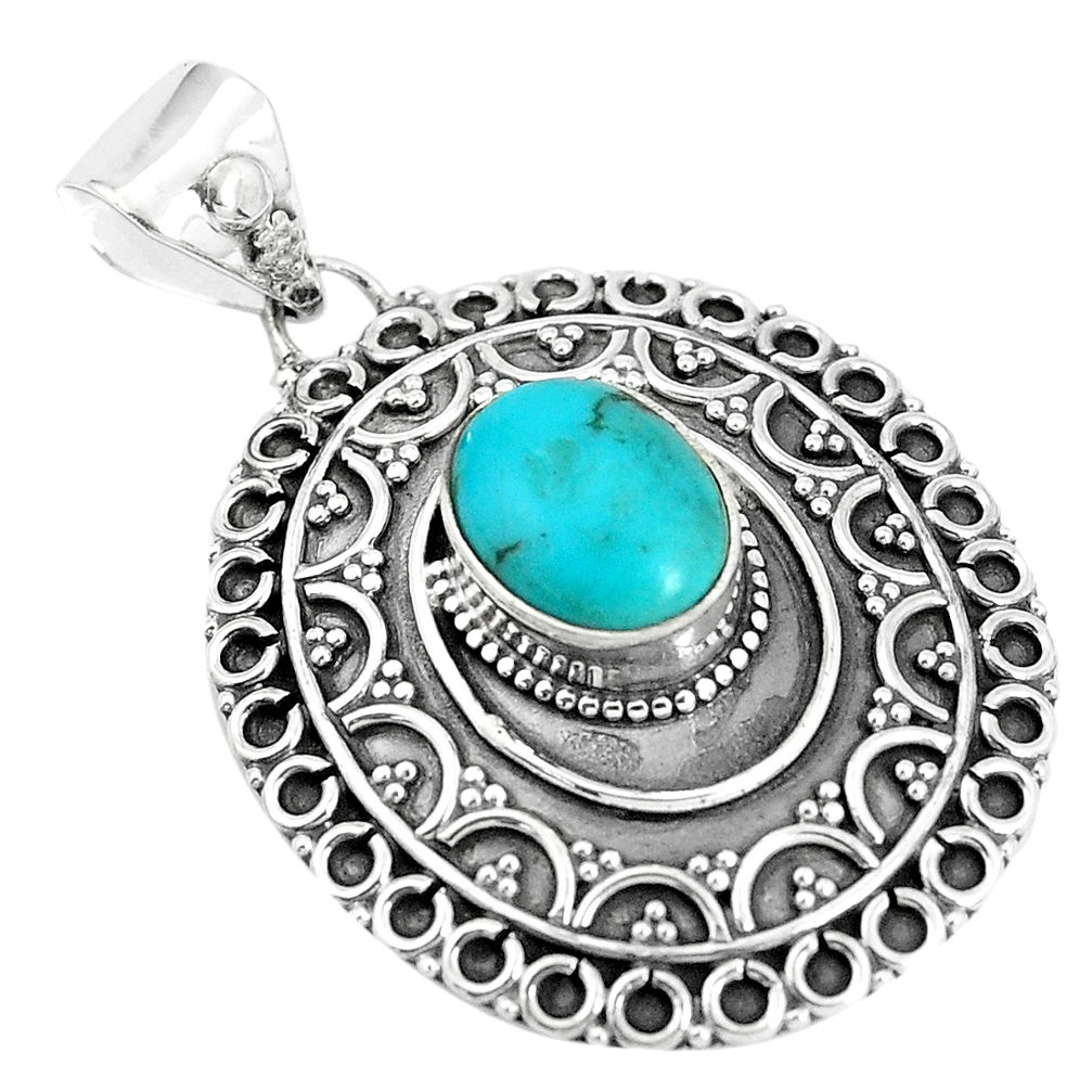 3.91cts natural green kingman turquoise 925 sterling silver pendant p33535