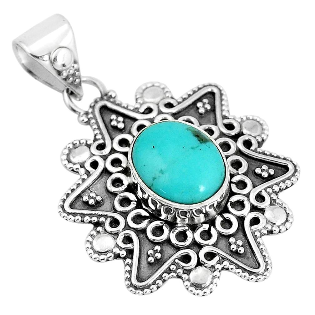 4.33cts natural green kingman turquoise 925 sterling silver pendant p33536