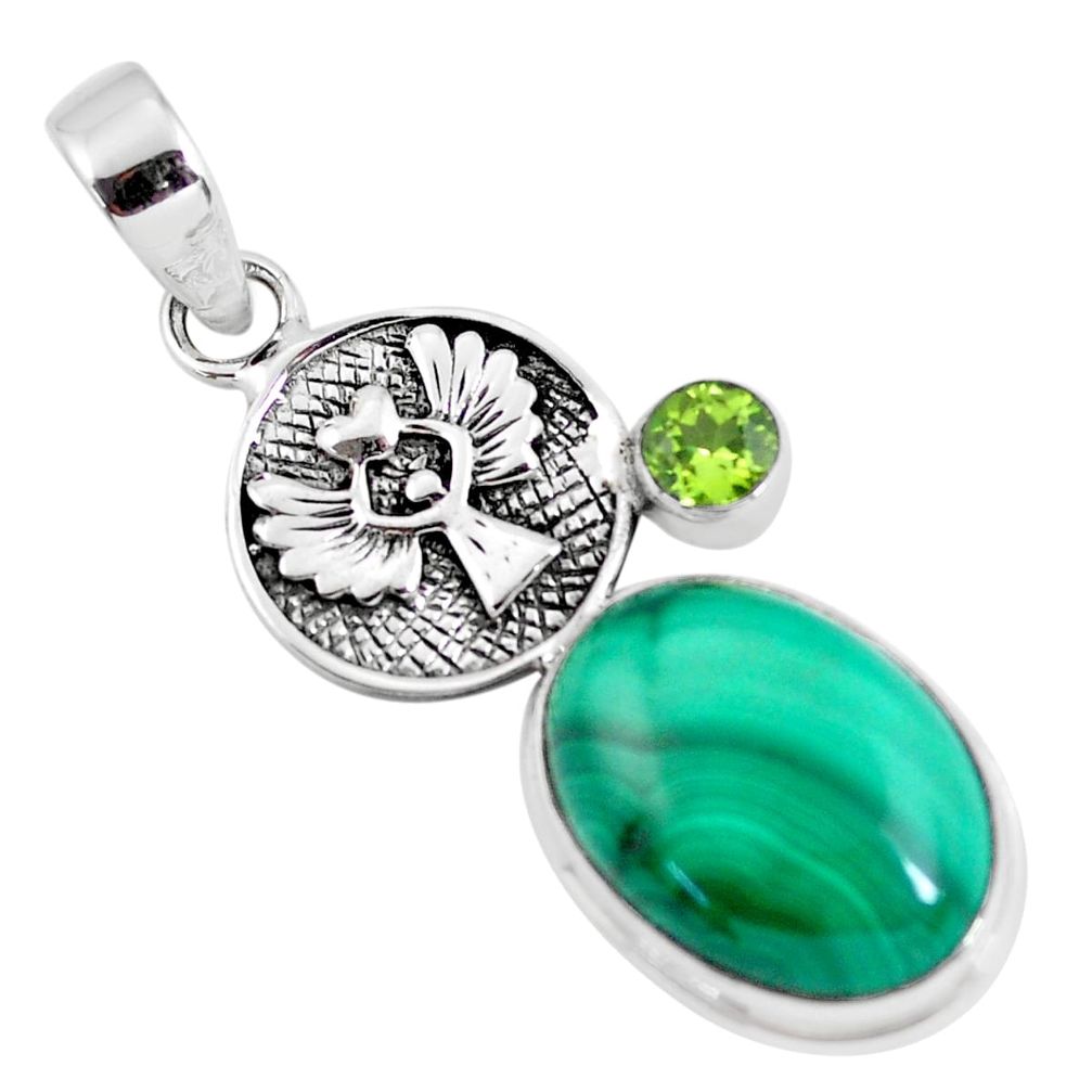 14.92cts natural green malachite (pilot's stone) 925 silver pendant p56826