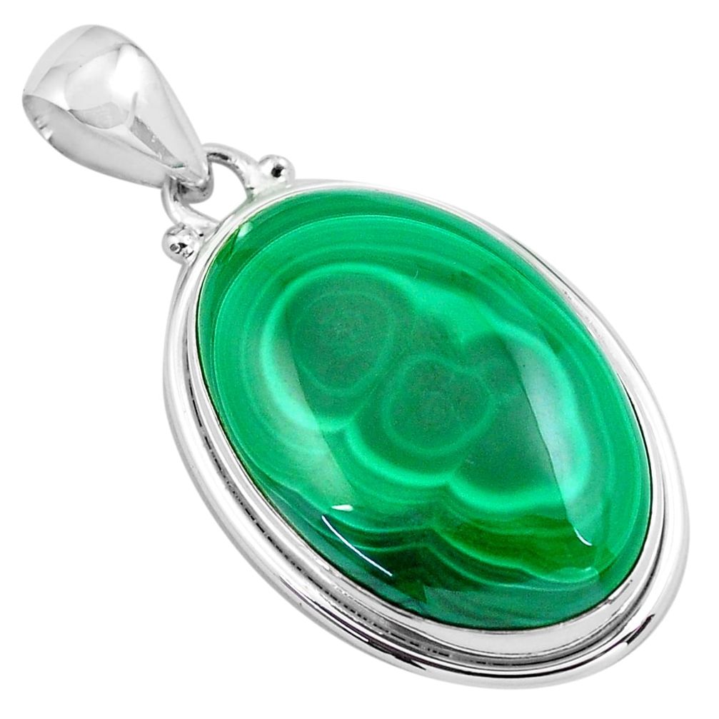 31.53cts natural green malachite (pilot's stone) 925 silver pendant p86001