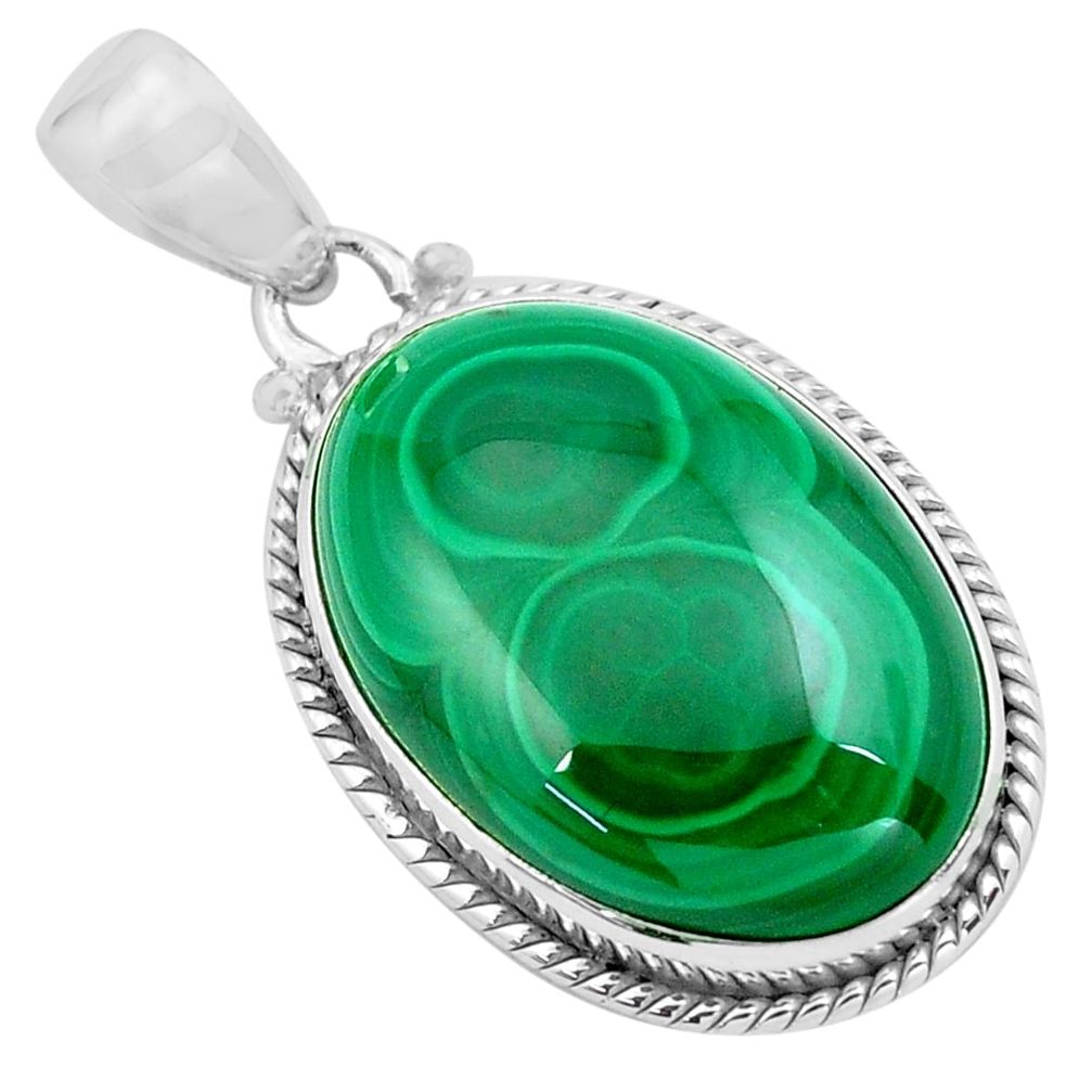 28.73cts natural green malachite (pilot's stone) 925 silver pendant p86002