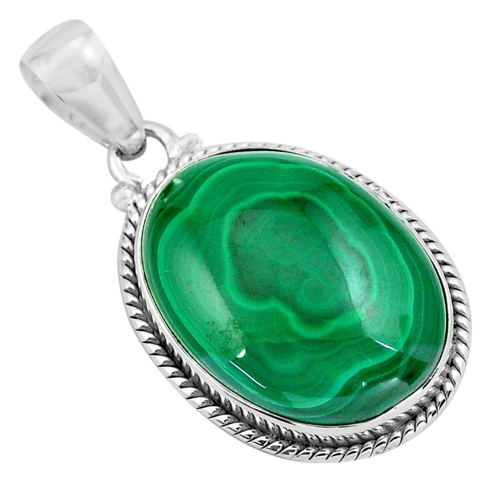 25.93cts natural green malachite (pilot's stone) 925 silver pendant p86009