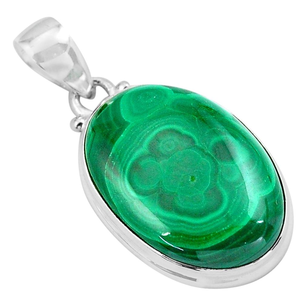 25.28cts natural green malachite (pilot's stone) 925 silver pendant p86011