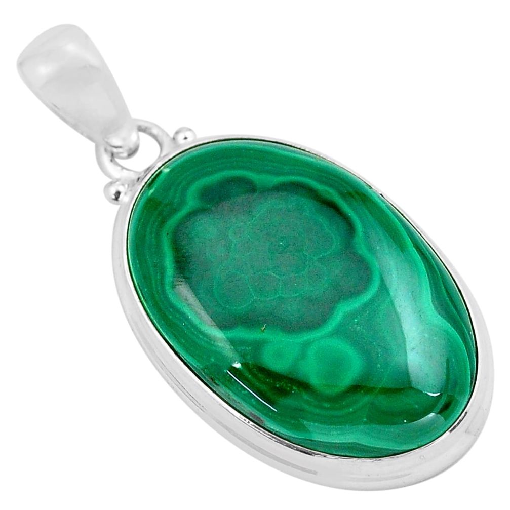 30.49cts natural green malachite (pilot's stone) 925 silver pendant p86017