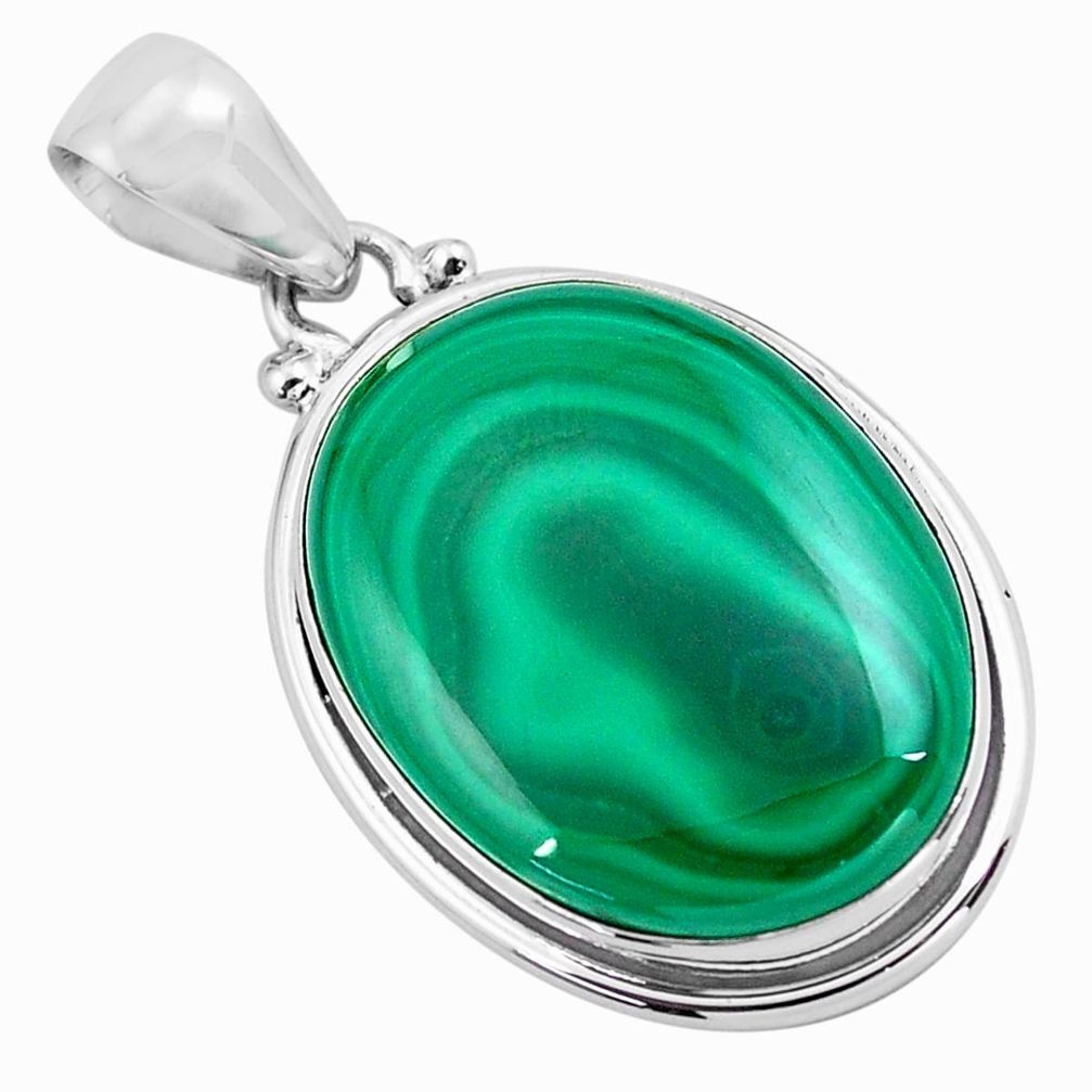 25.00cts natural green malachite (pilot's stone) 925 silver pendant p86020