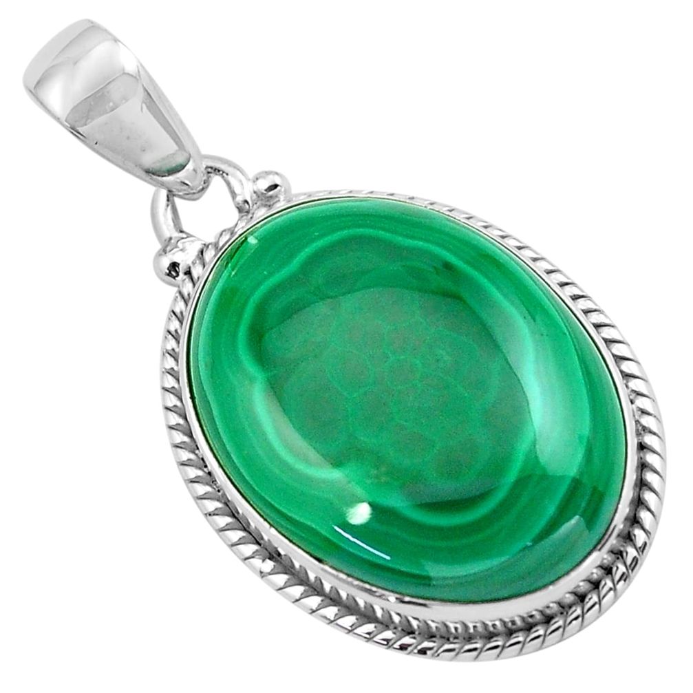 27.13cts natural green malachite (pilot's stone) 925 silver pendant p86023