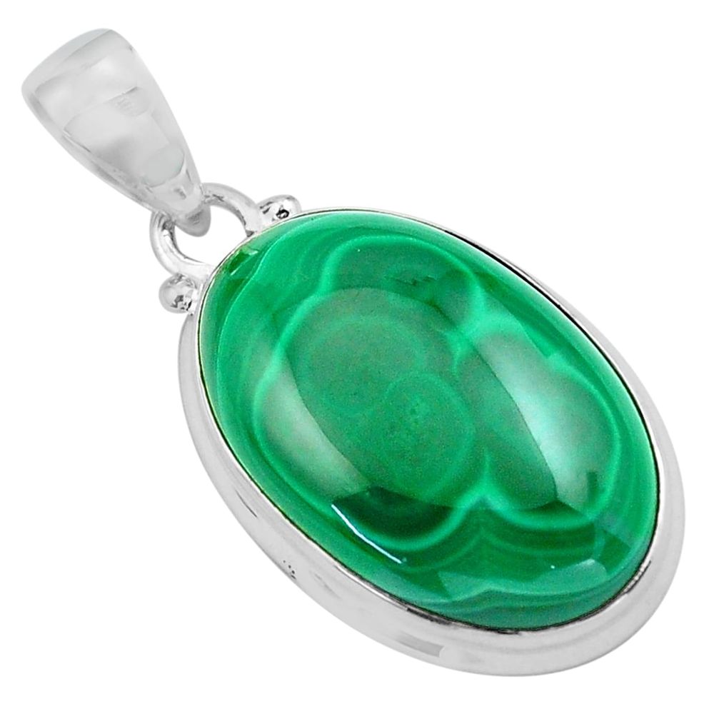 25.28cts natural green malachite (pilot's stone) 925 silver pendant p86024