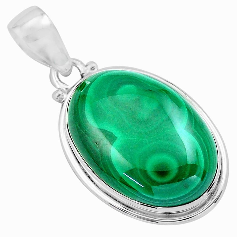 29.76cts natural green malachite (pilot's stone) 925 silver pendant p86032