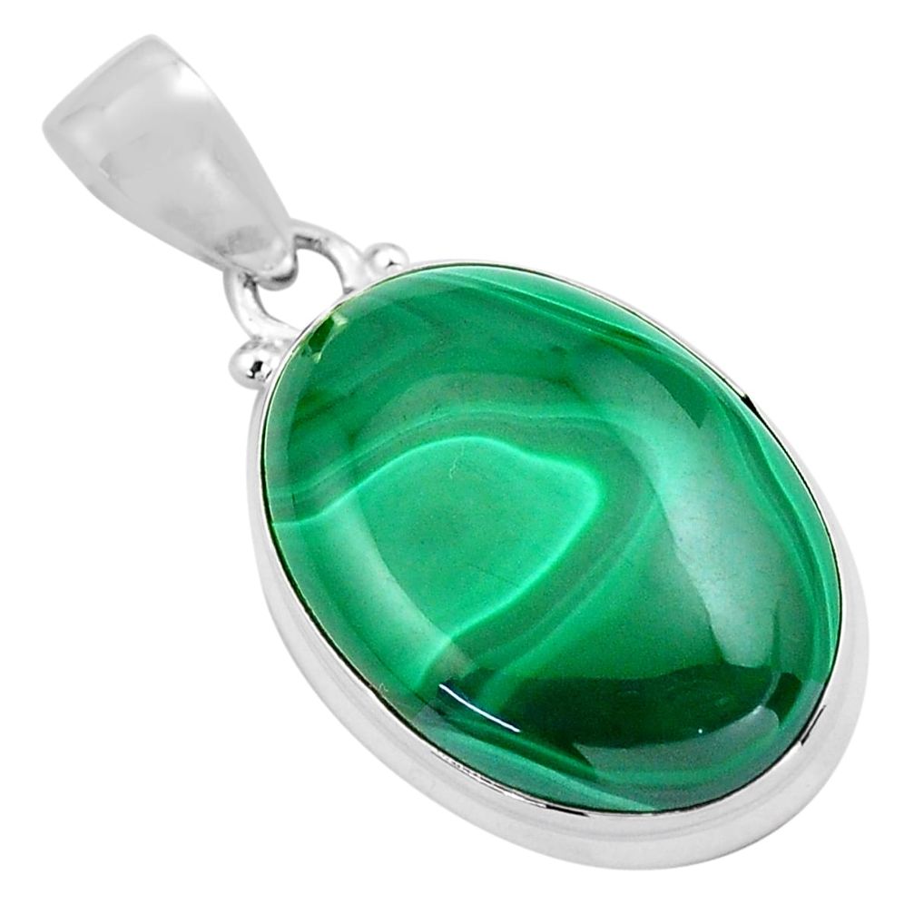 27.69cts natural green malachite (pilot's stone) 925 silver pendant p86036