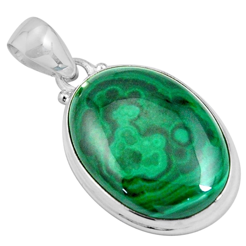 24.38cts natural green malachite (pilot's stone) 925 silver pendant p90307