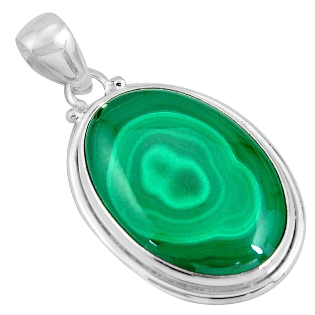 28.73cts natural green malachite (pilot's stone) 925 silver pendant p90314