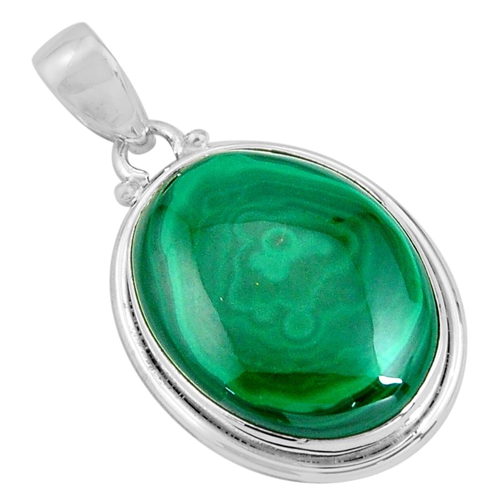 25.62cts natural green malachite (pilot's stone) 925 silver pendant p90319