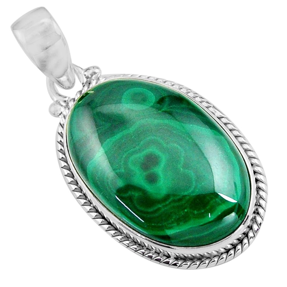 25.28cts natural green malachite (pilot's stone) 925 silver pendant p90849
