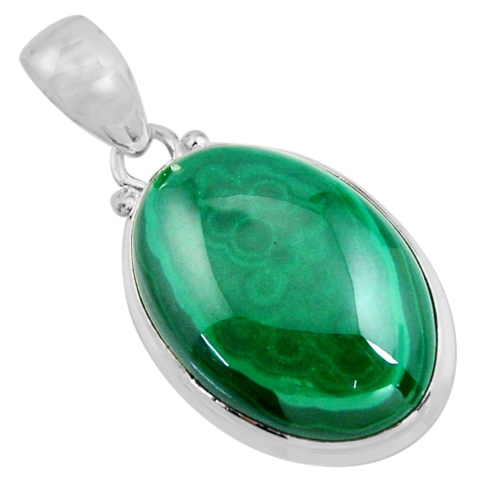 24.33cts natural green malachite (pilot's stone) 925 silver pendant p90852