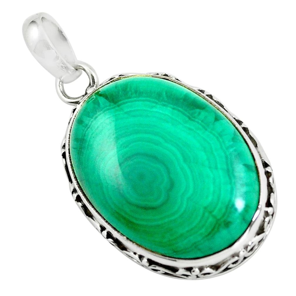 25.00cts natural green malachite (pilot's stone) oval 925 silver pendant d31786