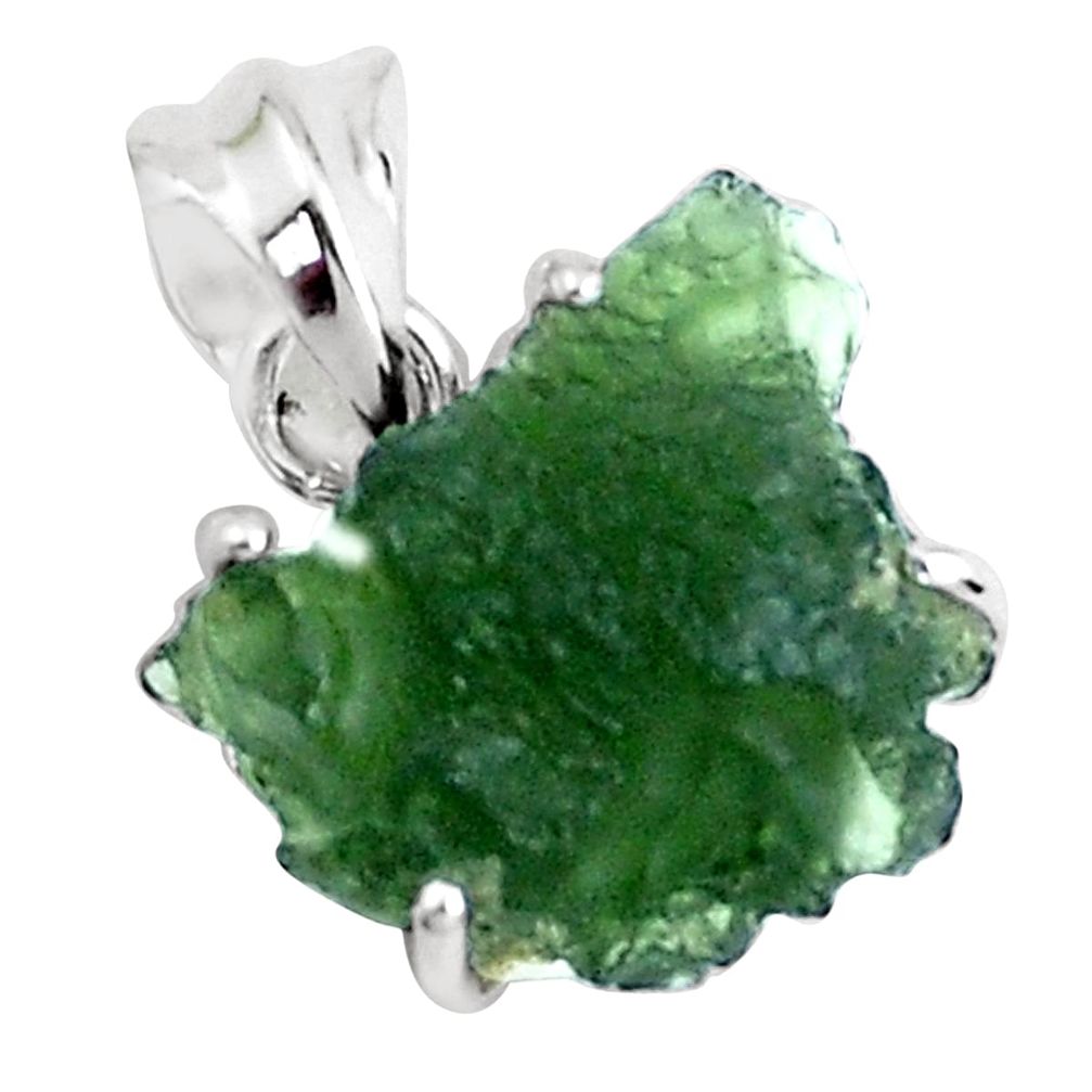 9.74cts natural green moldavite (genuine czech) 925 silver pendant p44105