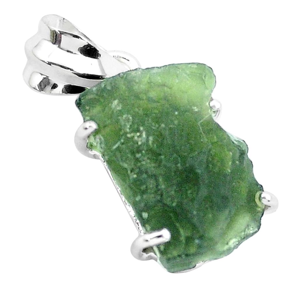 14.18cts natural green moldavite (genuine czech) 925 silver pendant p50270