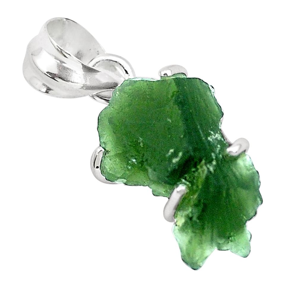 10.70cts natural green moldavite (genuine czech) 925 silver pendant p50282