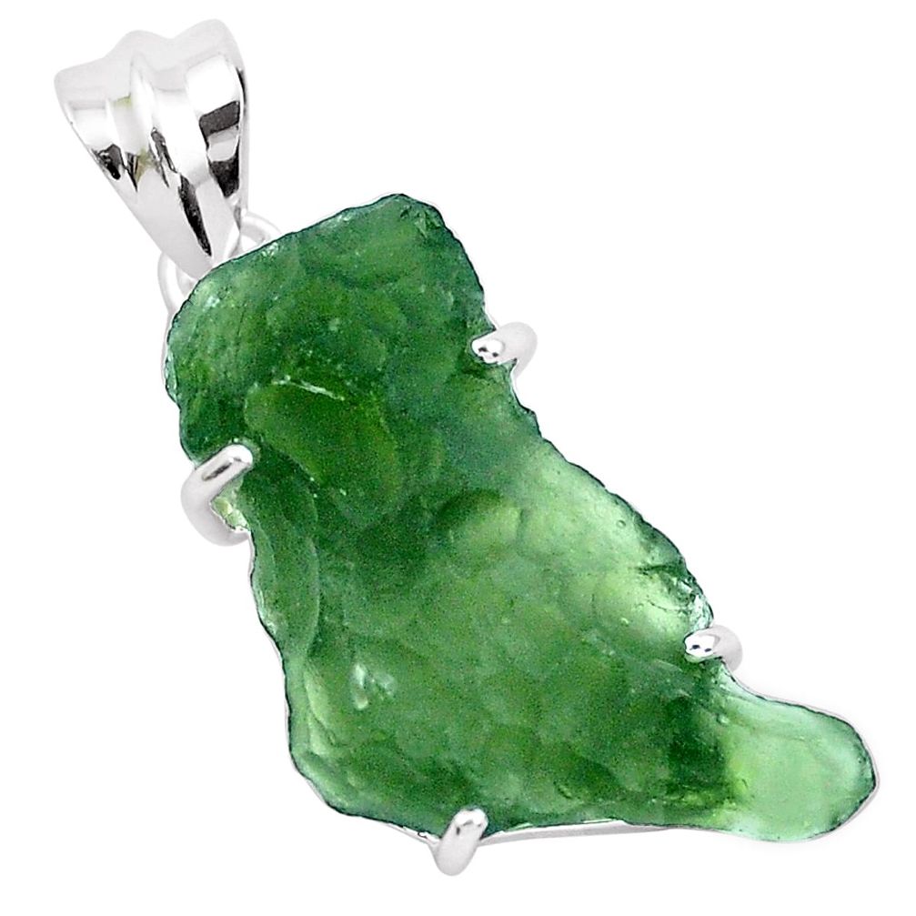 14.18cts natural green moldavite (genuine czech) 925 silver pendant p50290