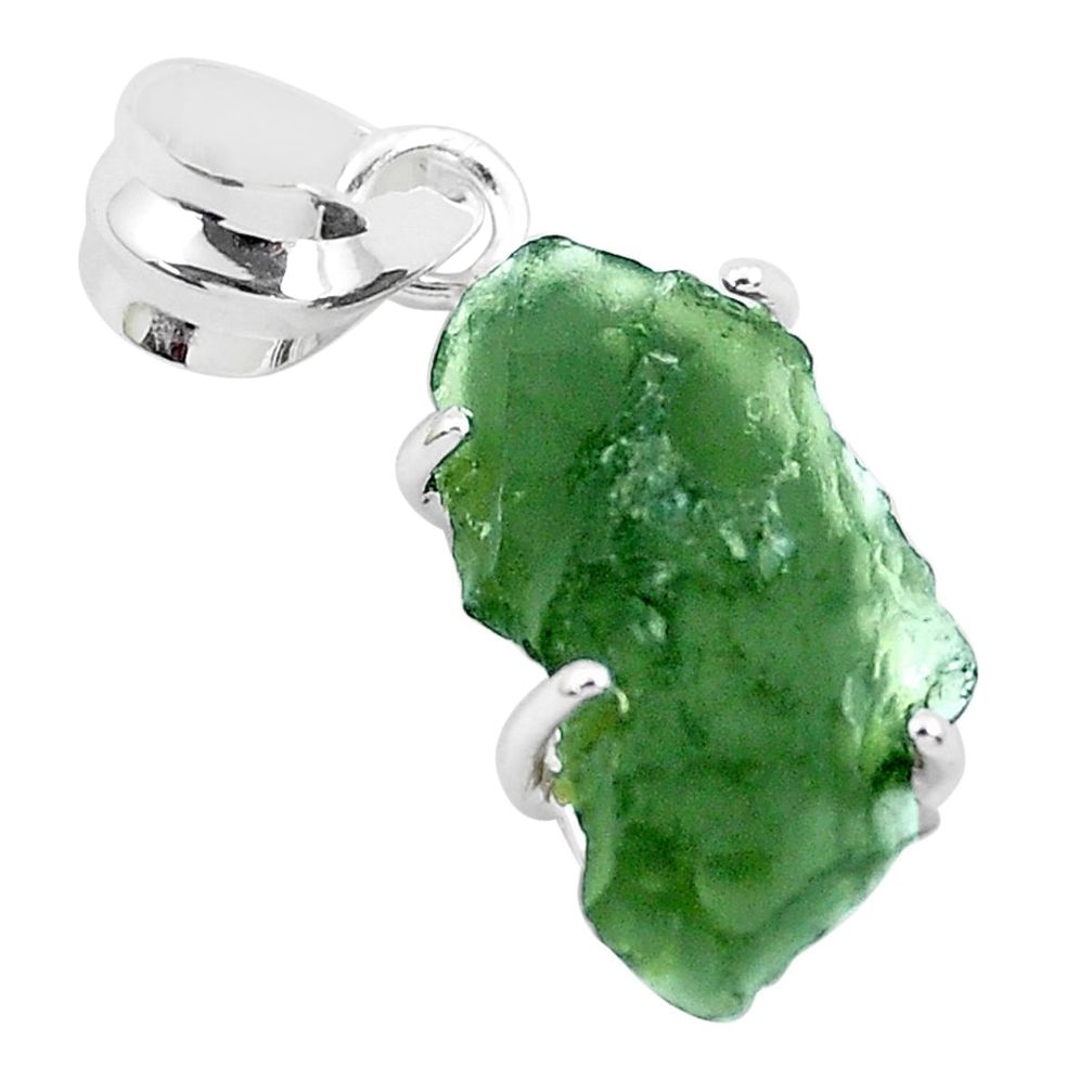 13.60cts natural green moldavite (genuine czech) 925 silver pendant p50295