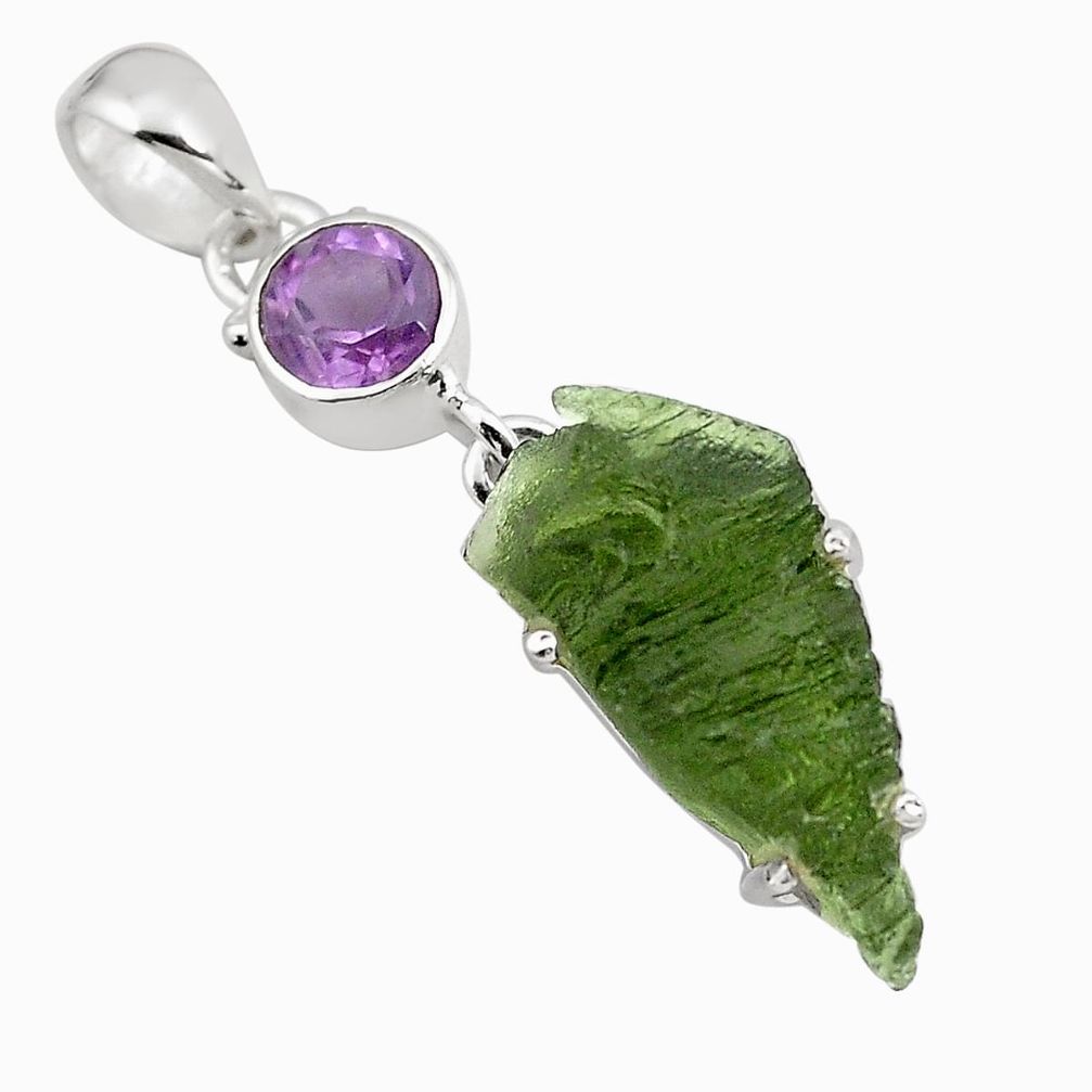 10.08cts natural green moldavite (genuine czech) 925 silver pendant p87114