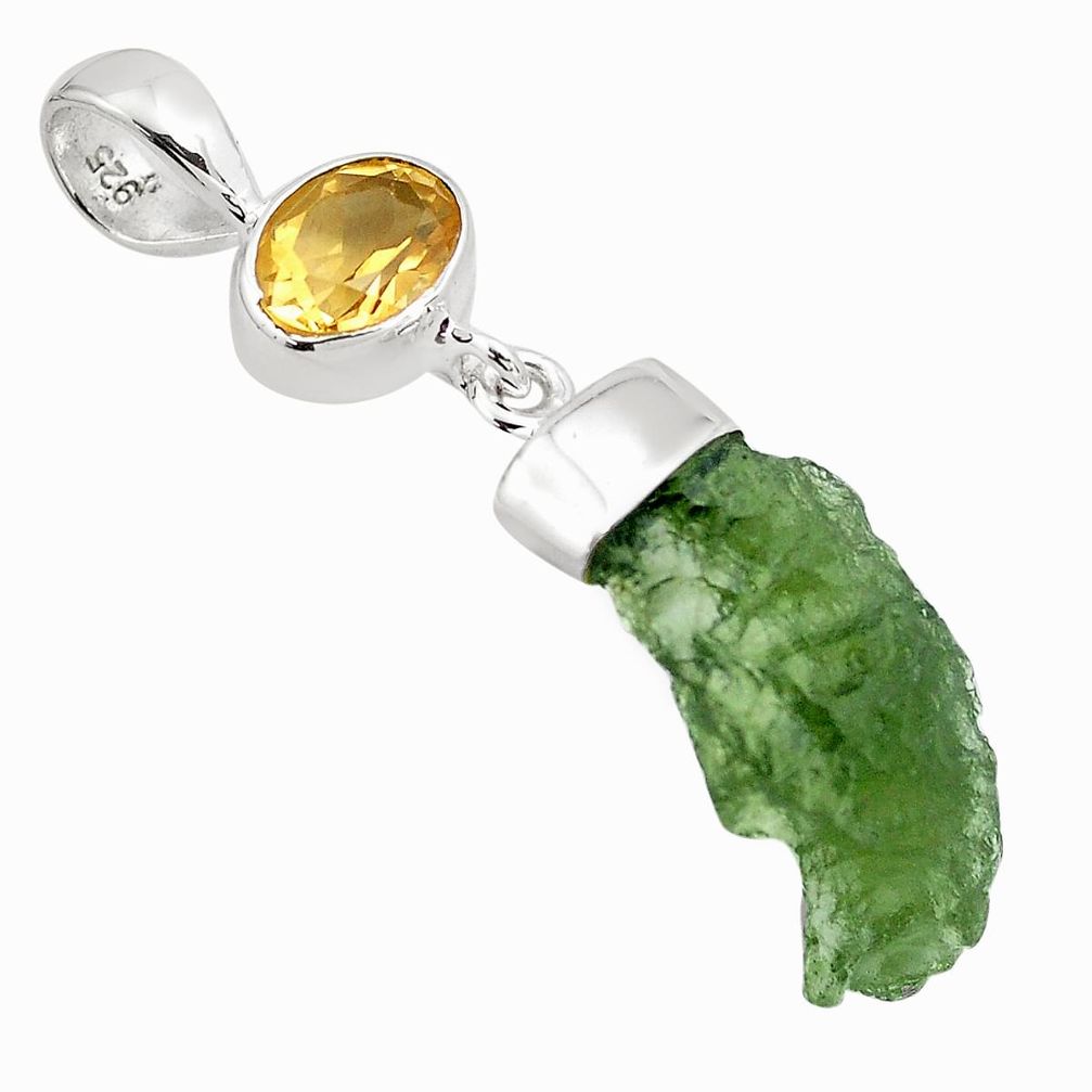 7.52cts natural green moldavite (genuine czech) 925 silver pendant p87135