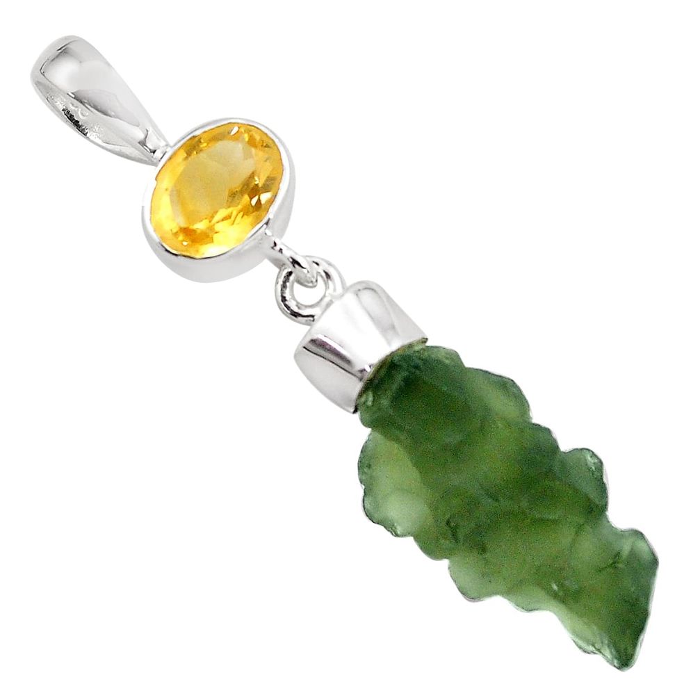 9.41cts natural green moldavite (genuine czech) fancy 925 silver pendant p87130