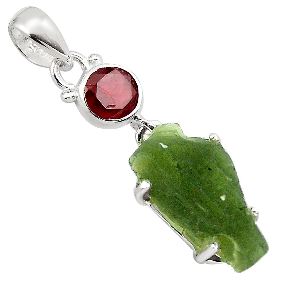 8.45cts natural green moldavite (genuine czech) garnet 925 silver pendant p87098